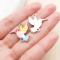 Zinc alloy hummingbird enamel charms double loop pendant for DIY jewelry making crafts - White K Yellow Enamel Dual Loop Printed Small Hummingbird (28057)