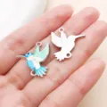 Zinc Alloy Hummingbird Enamel Charms Double Loop DIY Jewelry Making Craft Pendants - White K Green Enamel Dual Loop Printed Small Hummingbird (28058)