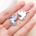 DIY hummingbird zinc alloy enamel pendant charms double loop jewelry making accessories - White K Purple Enamel Dual Loop Printed Small Hummingbird (28059)