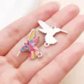 Hummingbird charm variant, double loop zinc alloy colorful enamel DIY pendant accessory - White K Red Enamel Dual Loop Printed Slim Hummingbird (28063)