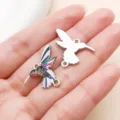 Zinc Alloy Hummingbird Pendant Charm Variant, Colorful Enamel Double Loop DIY Jewelry Accessory - White K Black Enamel Dual Loop Printed Slim Hummingbird (28065)