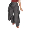 Donna elegante vita alta pantaloni gamba larga gessati con dettaglio drappeggio asimmetrico. - 0XL / Pantaloni e gonne / Grigio