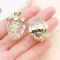 Clear Acrylic Strawberry Pendant DIY Jewelry Making Charm Gold Leaf Cute Accessory - 3D Large Strawberry (21811) / 1 Piece / White Transparent AB Color