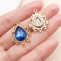 Blauer Glas Tropfen Anhänger gold filigran DIY Schmuck Zubehör für Halskette Armband basteln - Hohlspitzen Wassertropfen (27509) / 1er-Pack (24x18mm) / Saphirblau