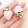 Pink acrylic resin 3D strawberry charm pendant with gold leaves for DIY jewelry making parts - 3D Large Strawberry (21812) / 1 Piece / Solid Pink AB Color