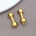Gold stainless steel dumbbell charms DIY jewelry pendants for bracelets and keychains accessories - T2841 Weightlifting Dumbbell Style / 7x22x5mm / Gold