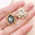 Goldfarbener hohler Tropfenanhänger DIY Charm mit dunklem grauen Glasstein für Halskette. - Hohlspitzen Wassertropfen (27512) / 1er-Pack (24x18mm) / Schwarz
