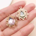 Tropfen Anhänger rosa Glas Edelstein Vintage gold filigran DIY Schmuck Zubehör Bastelei - Hohlspitzen Wassertropfen (27513) / 1er-Pack (24x18mm) / Rosa