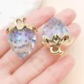Clear acrylic strawberry charms with gold metal leaves DIY jewelry making pendants 10pcs - Transparent Blue AB Color