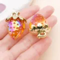 Colorful 3D resin strawberry pendants for DIY handmade jewelry necklace bracelet making. - Transparent Orange UV Plated
