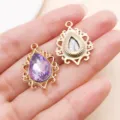 Tropfen Anhänger DIY Schmuckzubehör mit violettem Kristall, elegantes filigranes Design. - Hohlspitzen Wassertropfen (27516) / 1er-Pack (24x18mm) / Lila