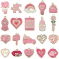 Valentine alloy enamel pendants mix 20 styles pink heart rose cupid DIY jewelry charms accessories - Mixed 20 Styles Set (SN1666) / 20 Pieces/Pack / Pink
