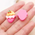 Breloques crème glacée résine accessoires bijoux DIY mignons pendentifs rose jaune artisanat - Cône de Glace Cerise Résine Jaune Base Rose Red (24480)