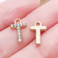 Ciondolo lettera T in lega strass oro KC accessori per gioielli fatti a mano DIY - Lettera T Strass (25746-T)
