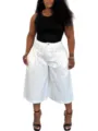 Plus size women summer casual outfit black tank top and white wide leg culotte shorts - 0XL / Bottoms / White