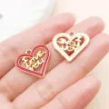 Gold red heart enamel pendant DIY jewelry accessories for Valentine gift making 1pcs - Hollow ILOVEYOU Heart (21184)