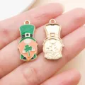 St. Patrick's Day green clover leprechaun top hat alloy pendant DIY jewelry accessory - Green Enamel Clover Hat Gnome (27260)