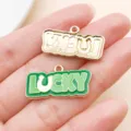 Green lucky clover alloy charm pendant for St Patricks Day DIY jewelry making accessories - Green Enamel LUCK Plate (27262)