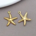 Colgante de estrella de mar de acero inoxidable dorado un agujero accesorios de joyería. - 1 Pieza (17x15x2mm)