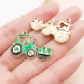 Green St Patrick's Day tractor clover enamel alloy charms DIY jewelry making pendants - Green Enamel Clover Bulldozer (27264)