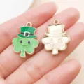 Green shamrock top hat metal charm for DIY jewelry making, St. Patrick's Day accessories. - Green Enamel Clover with Hat (27265)