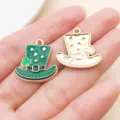 Shamrock Top Hat Alloy Pendant DIY Irish Festival Green Enamel Jewelry Accessories Charm - Green Enamel Clover Hat (27268)