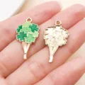 Green enamel four-leaf clover bouquet metal alloy charm pendant DIY jewelry making accessory. - Green Enamel Clover Bouquet (27269)