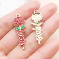 Enamel rose metal pendant charm for DIY jewelry making valentine accessory cute design. - LOVE Rose (27285)