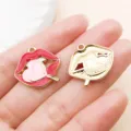Enamel red lips heart alloy pendant DIY jewelry accessories cute charm cute style handmade craft - Heart Lips (27289)