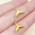 Roestvrij staal vergulde walvisstaart bedels voor DIY sieraden maken, oceaan thema. - 11x12x1.5mm (1 Stuk)