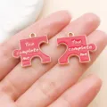 Red enamel puzzle piece charm pendant DIY jewelry accessory valentine gift alloy charm - Heart Puzzle (27293)