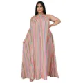 Robe longue grande taille à rayures multicolores et col halter, tenue estivale décontractée. - L / Robes / Rayures rouges