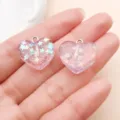 Roze hars hart hangers met glitter en sterren, perfect voor DIY armbanden en kettingen. - Glitter Loofjes Perzik Hart (24317)