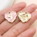 Heart Cupid Alloy Pendant DIY Jewelry Accessory, Pink Enamel and Gold Plated Charm for Craft - Cupid Hearts (27276)