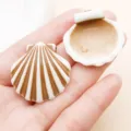 White and brown shell pendant, scallop shape DIY jewelry accessory for handmade earrings and chains. - Horizontal Hole Brown Ocean Shell (27389)
