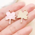 Alloy heart bow pendant DIY jewelry accessories, cute pink enamel charm for bracelets and necklaces. - Bow Lollipop Style (21116)