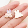 OSTERHASE Legierung Anhänger Emailliert DIY Schmuck Zubehör süsser Charm für Armband - Rosa Emaille Hasenohren (25119) / 1 Stück/Packung (17x14x1mm)