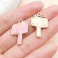 Gold and pink enamel mailbox metal charm pendants for creative DIY jewelry accessories - Heart Mailboxes (27282)