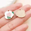 Enamel Camellia Flower Metal Charms DIY Jewelry Making Pendants Gold Tone Accessories - Camellia Flower Plate (21123)