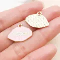 Enamel lip shape alloy charm pendant DIY jewelry making accessories, pink and gold tone. - XOXO Lips Style (27194)