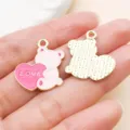 Pink enamel bear heart charm alloy DIY jewelry pendant cute sweet necklace bracelet accessories - LOVE Heart Bear Style (27200)
