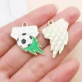 Soccer enamel metal charm pendant for DIY jewelry making, bracelet and earring accessories. - Green Enamel Flying Soccer Style (22944) / 1 Piece (25x23mm)