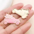 Pink truck heart enamel charm alloy DIY jewelry accessory pendant variant color design style. - Heart Cars (27298)