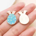 Osterhase Ei Legierung Emaillierte Anhänger Charm für DIY Armband Schmuck Zubehör - Seeblau Emaille Gepunkteter Hase Ei (25135)