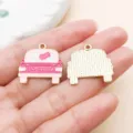 Pink car enamel charm pendant with love heart and letter print for DIY jewelry making accessories. - Heart Taxi Style (27209)