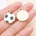 Gold alloy soccer ball enamel charm pendant DIY handmade bracelet earring jewelry accessory - Medium Football Style (24852) / 1 Piece (21x17x1mm) / Black and White