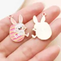 Osterhase Eier Emailliert Legierung Anhänger DIY Armband Schlüsselanhänger Schmuck Zubehör - Rosa Emaille Gestreifter Hase Ei (25142)