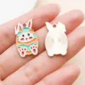Osterhase Ei Emaillierte Legierung Anhänger Charm für DIY Armband Schlüsselanhänger Schmuck - Weiß Emaille Hase Ei (25143)