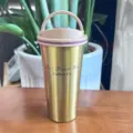 Stainless steel vacuum insulated travel coffee mug with handle lid for office car home use. - 500ml / 2nd Gen Portable - Gold