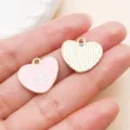 Heart Shaped Alloy Enamel Pendants DIY Jewelry Accessories Cute Pink Charm Craft Making - Heart Flower Style (27215)